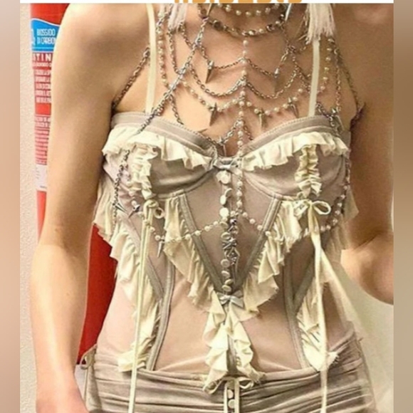 Sheer Grey cream ruffle top - Picture 1 of 3